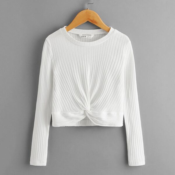

Girls Twist Hem Rib-knit Tee, White