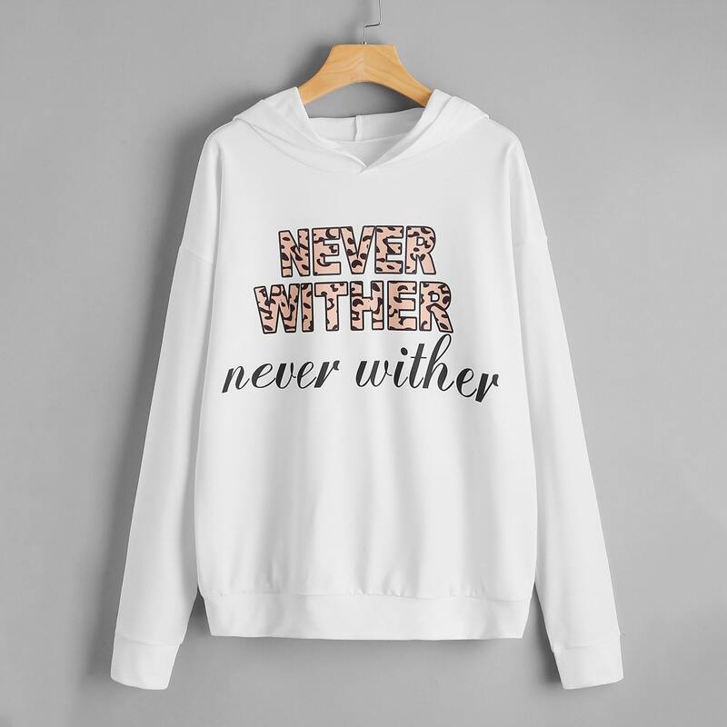 

Drop Shoulder Letter Graphic Hoodie, White