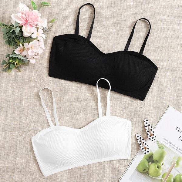 

2pack Ribbed Bralette, Black and white