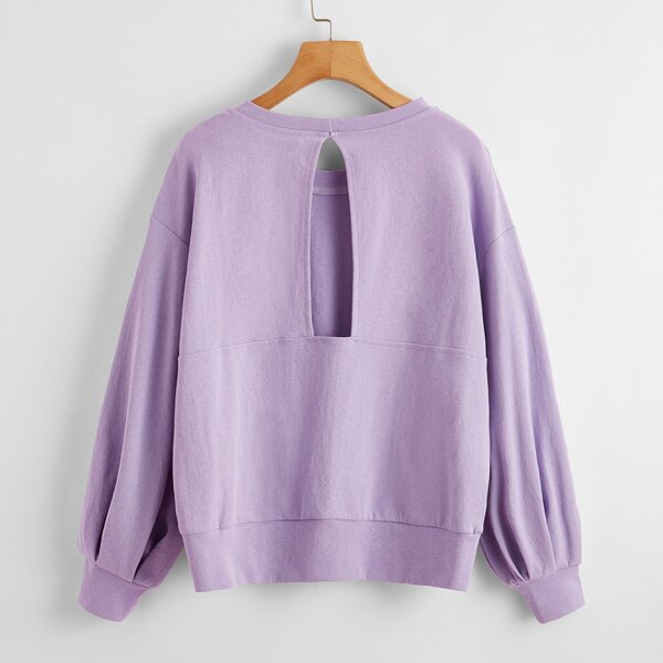 

Drop Shoulder Cut Out Back Pullover, Lilac purple