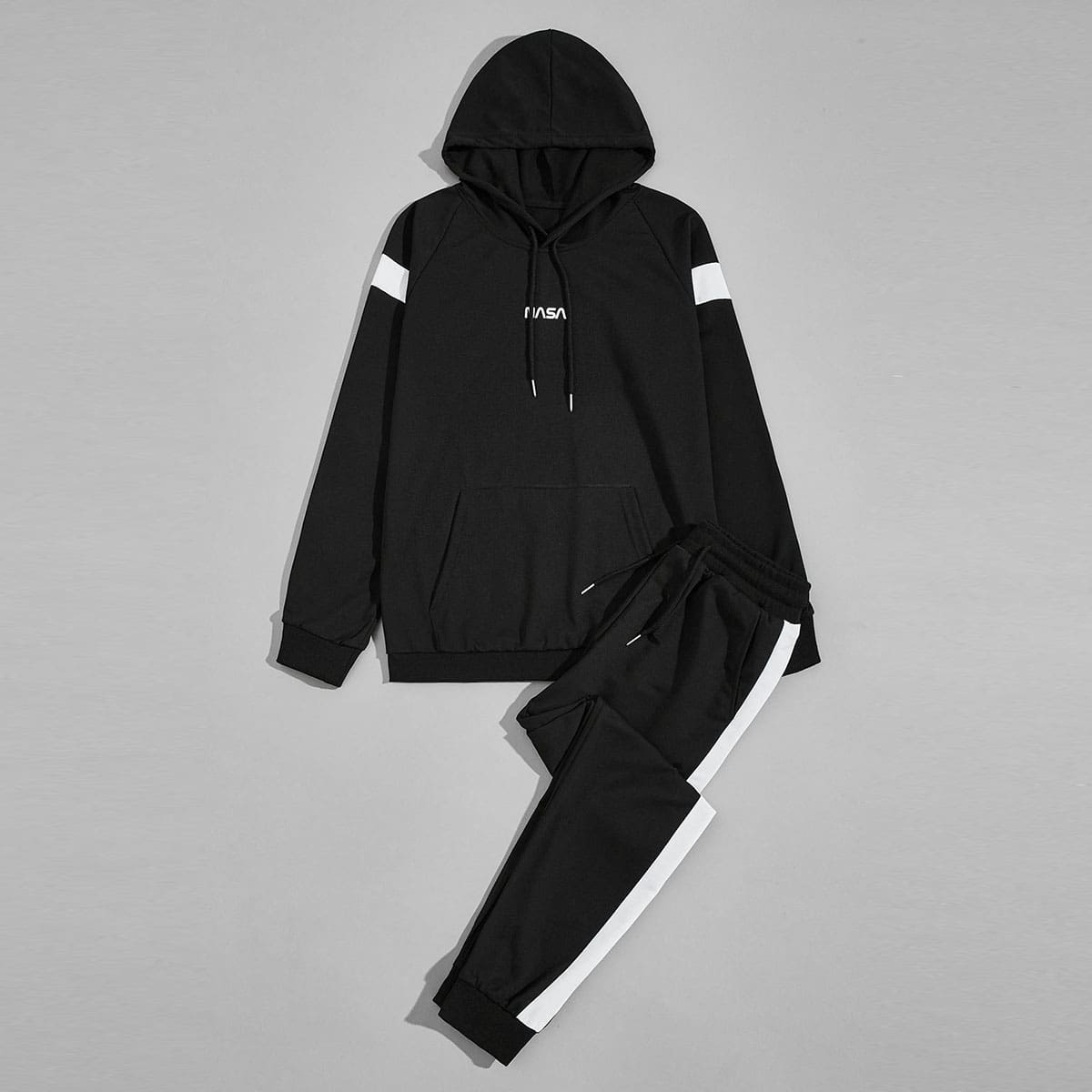 

Guys Letter Graphic Drawstring Hoodie And Sweatpants Set, Black