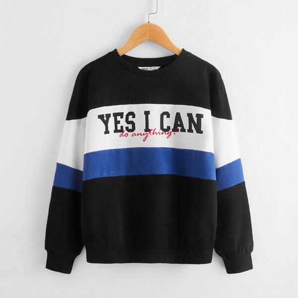 

Boys Slogan Graphic Colorblock Pullover, Black