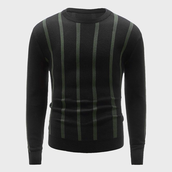 

Men Vertical Striped Sweater, Black