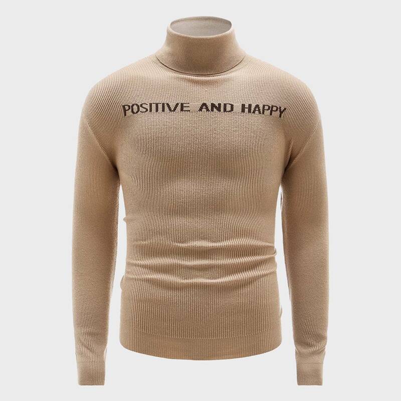 

Guys Slogan Graphic High Neck Sweater, Mocha brown