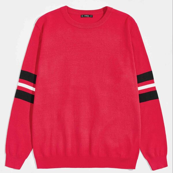 

Men Striped Sleeve Sweater, Rose red