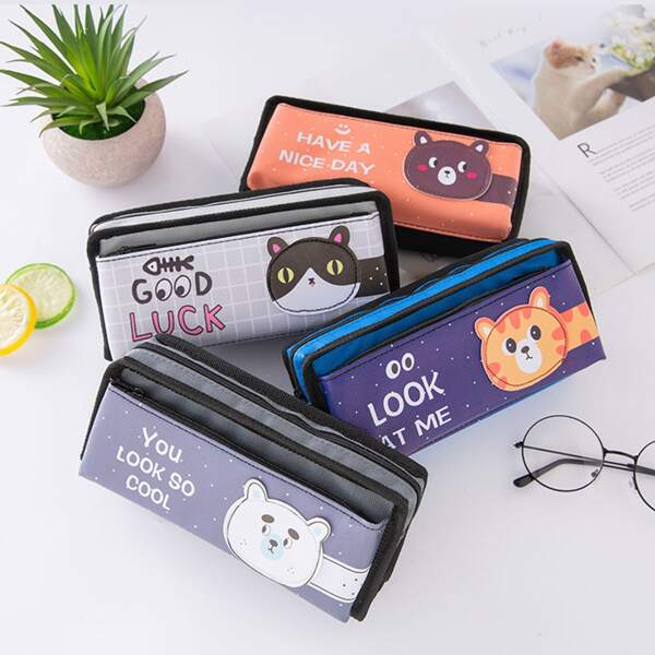 

1pc Cartoon Graphic Random Pencil Case, Multicolor