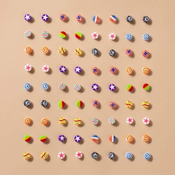 

36pairs Mix Pattern Round Stud Earrings, Multicolor