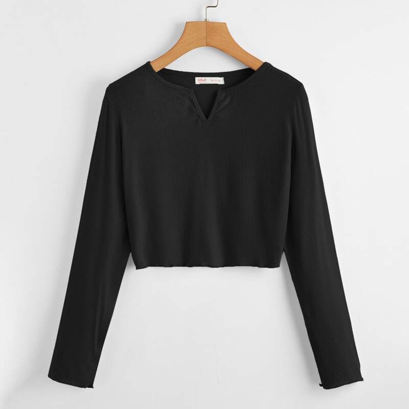 

Notched Neck Crop Top, Black