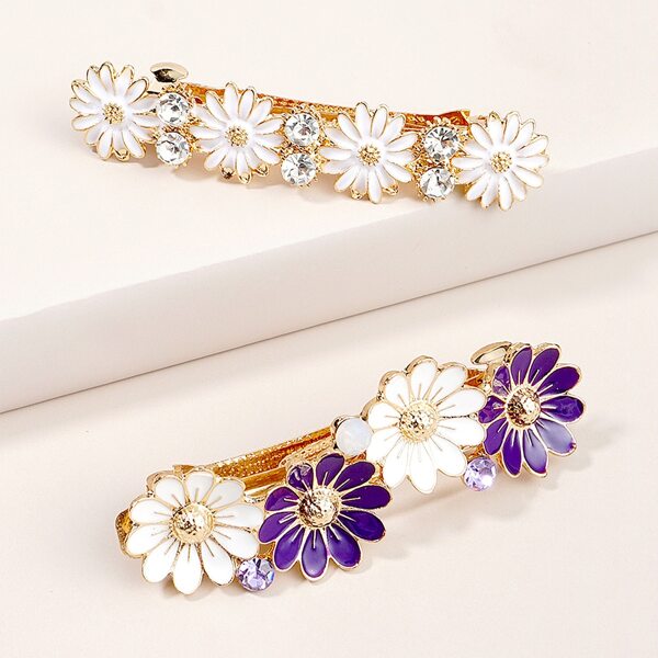

2pcs Flower Decor Hair Clip, Purple