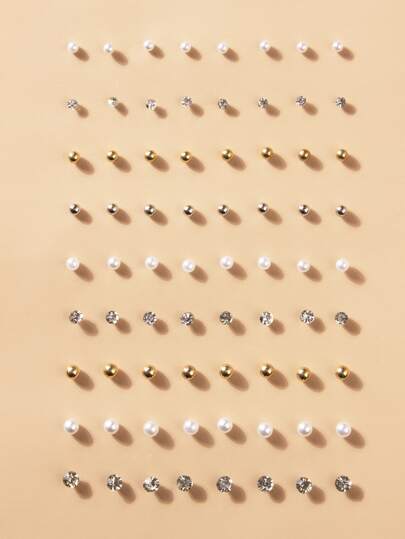 36pairs Rhinestone & Faux Pearl Stud Earrings