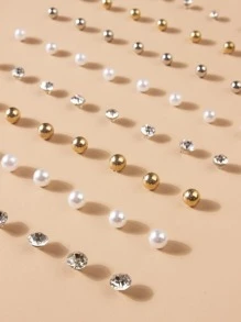 36對鑲嵌水晶和仿珍珠耳釘 - 彩色 - 查看 3