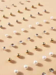 36對鑲嵌水晶和仿珍珠耳釘 - 彩色 - 查看 4