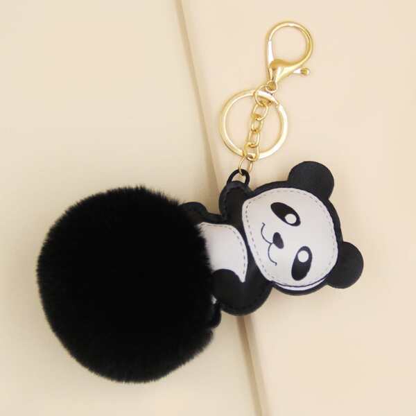 

Panda & Pom Pom Charm Keychain, Black