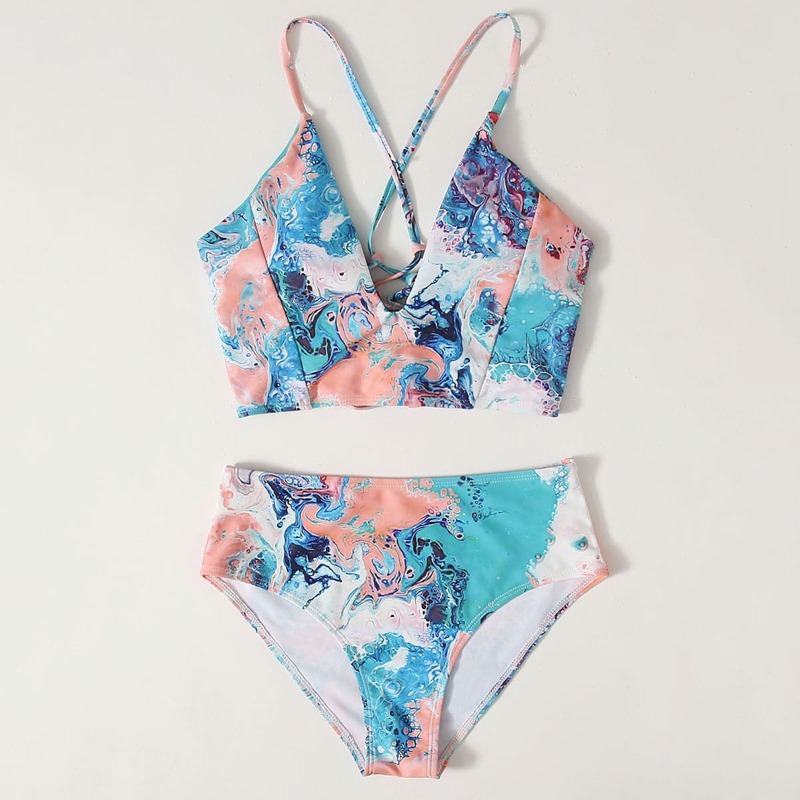 

Abstract Fluid Pattern High Waisted Bikini Swimsuit, Multicolor