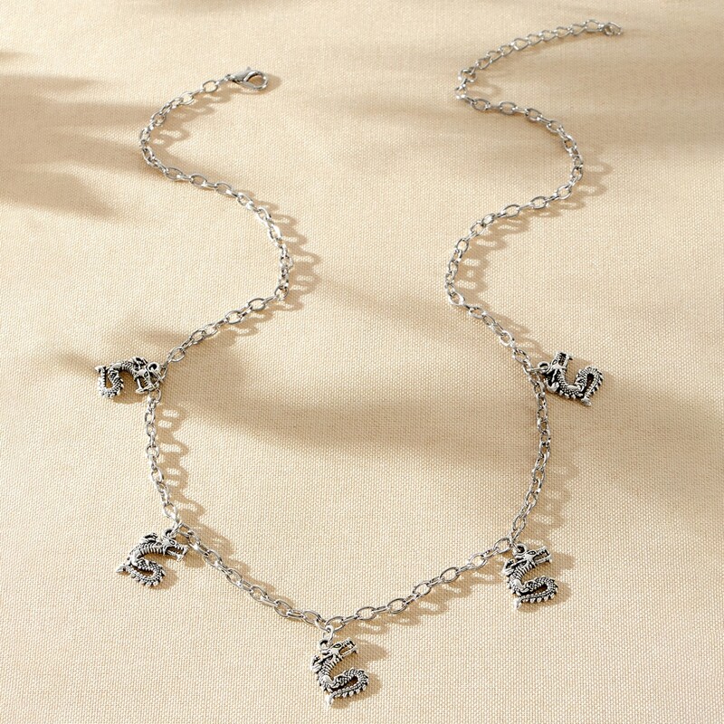 

Chinese Dragon Pendant Necklace, Silver