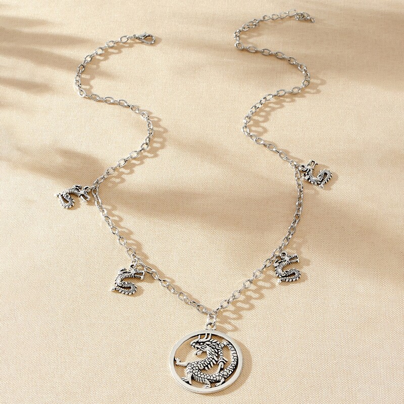 

Chinese Dragon Pendant Necklace, Silver