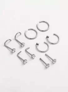 10 piezas Anillo de nariz con forma de mezcla de diamantes de imitación