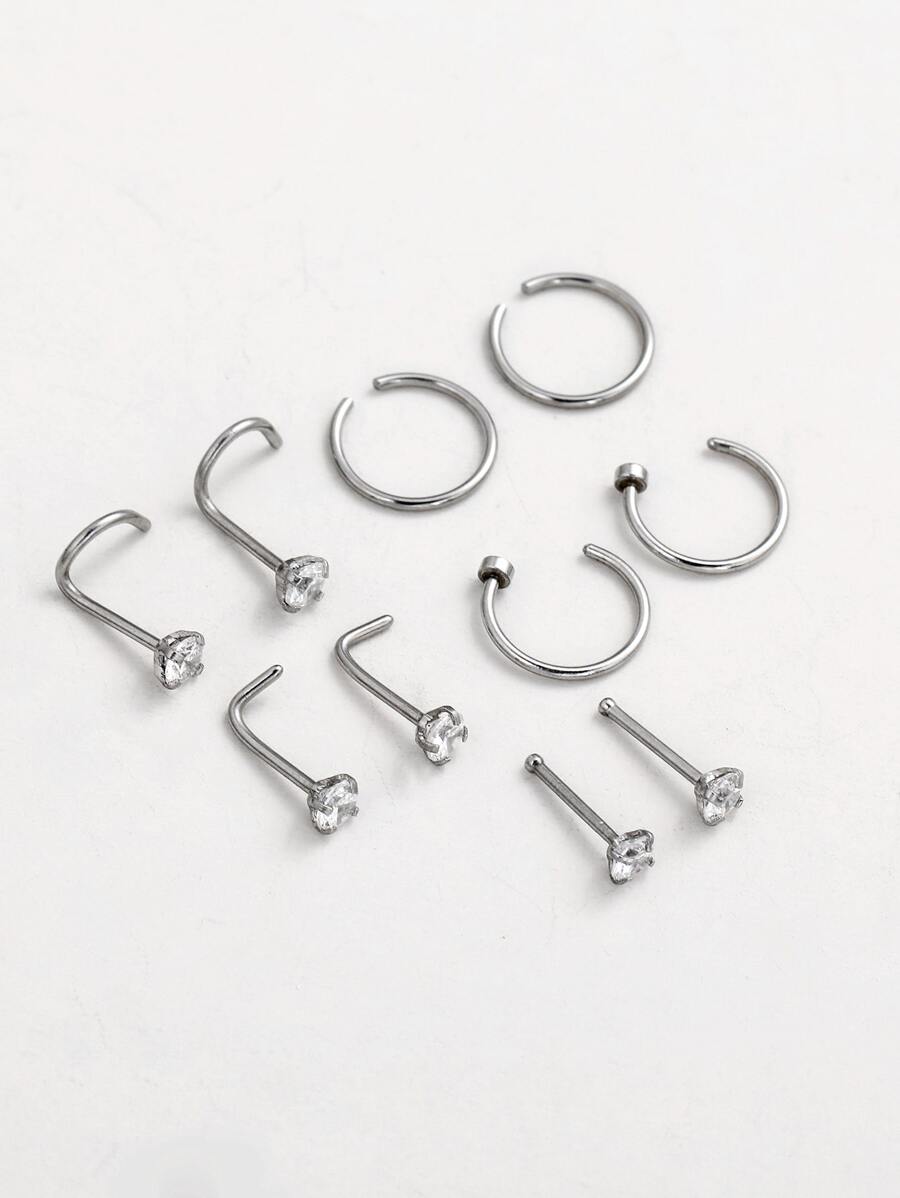 10 piezas Anillo de nariz con forma de mezcla de diamantes de imitación