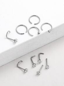 10 piezas Anillo de nariz con forma de mezcla de diamantes de imitación