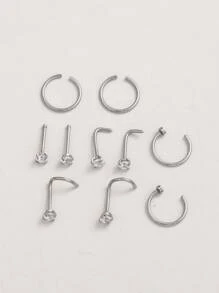 10 piezas Anillo de nariz con forma de mezcla de diamantes de imitación