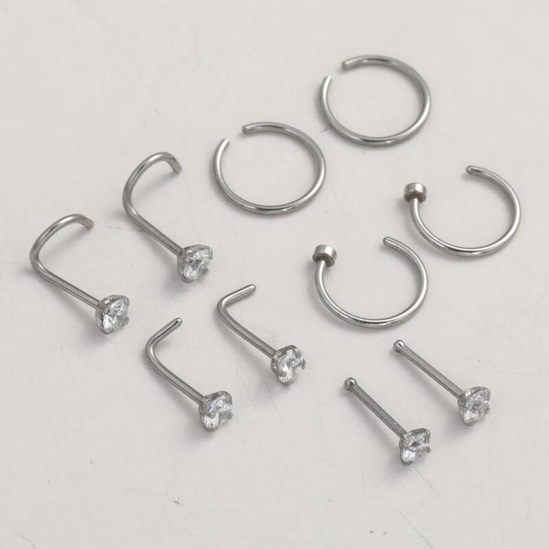 

10pcs Rhinestone Mix Shape Nose Ring, Silver