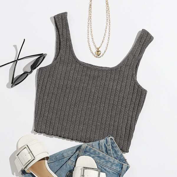 

Lettuce Trim Crop Tank Top, Dark grey