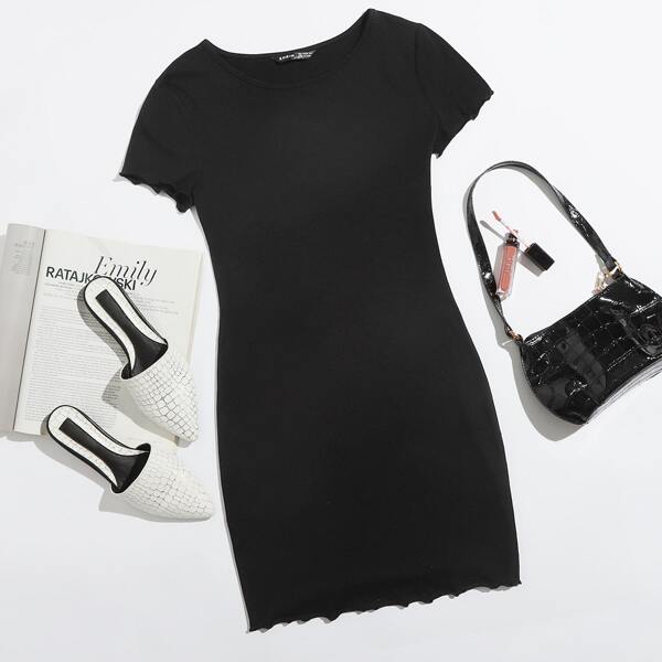

Lettuce Trim Solid Dress, Black