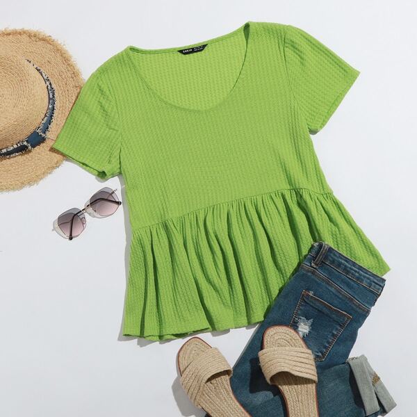 

Textured Knit Peplum Top, Lime green