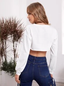 SHEIN ICON Drop Shoulder Super Crop Pullover - White - View 2