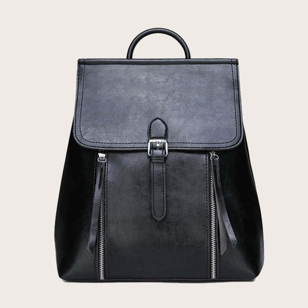 

Zipper Front Flap Backpack, Black