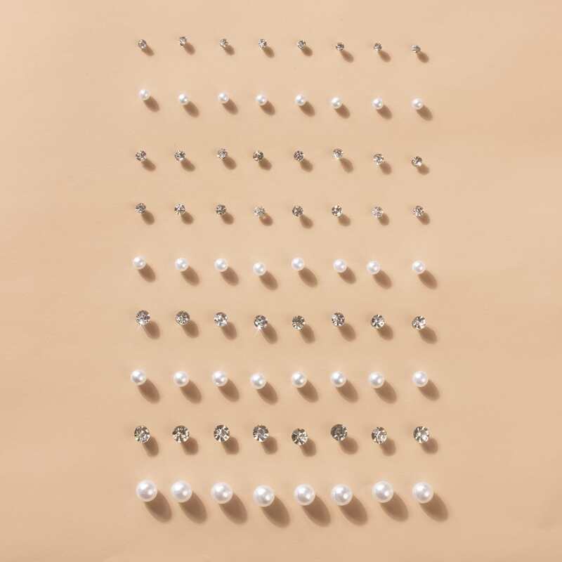

36pairs Rhinestone & Faux Pearl Stud Earrings, White