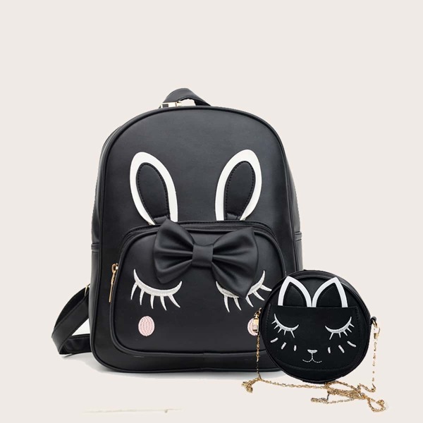 

Bow Decor Cartoon Backpack With Crossbody Bag, Black