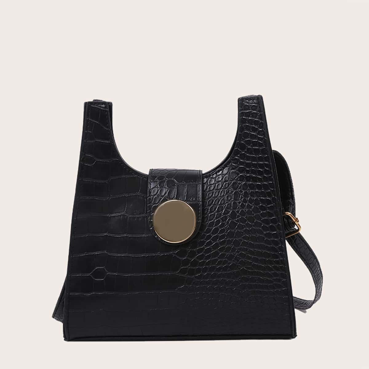 

Croc Embossed Buckle Crossbody Bag, Black