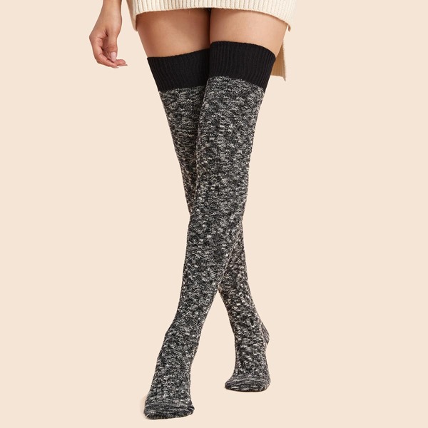 

Ribbed Trim Socks, Black and white