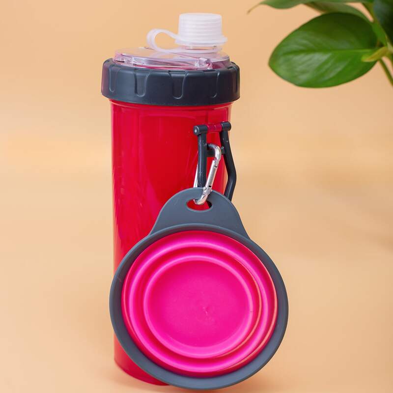 

1pc Dog Outdoor Water Bottle With 1pc Foldable Bowl, Red