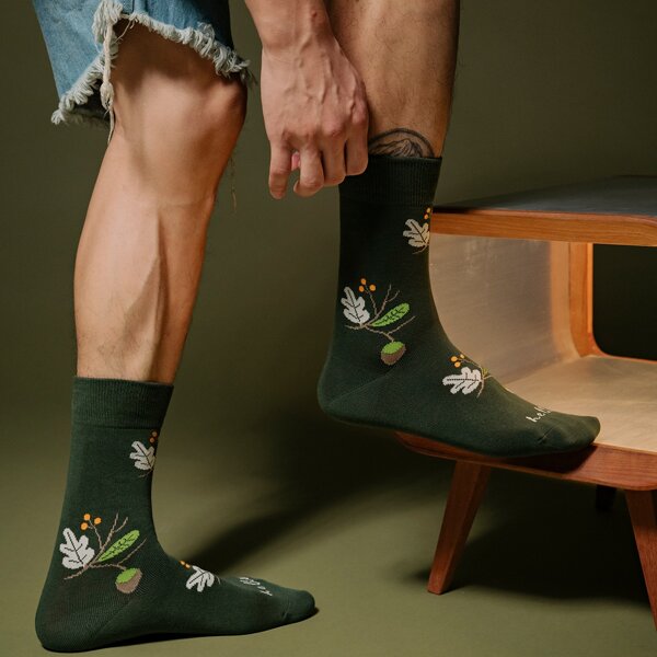 

Men Leaf Pattern Socks, Green