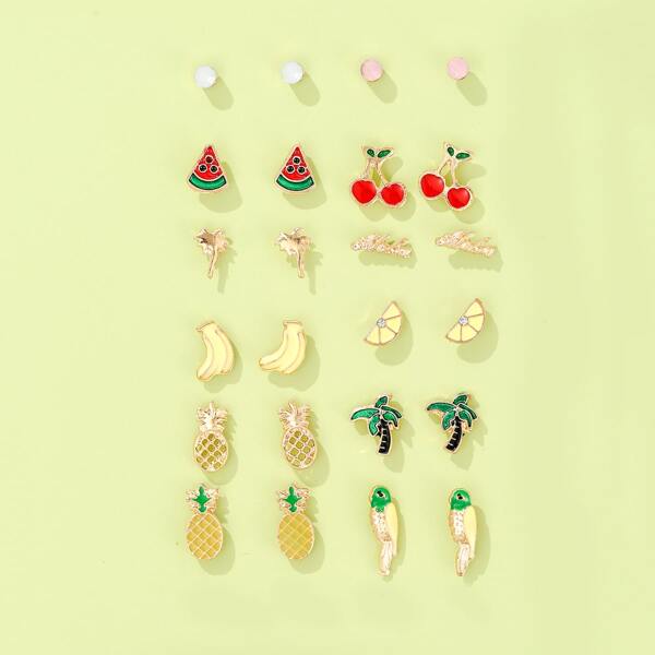 

12pairs Girls Cherry Shaped Stud Earrings, Multicolor