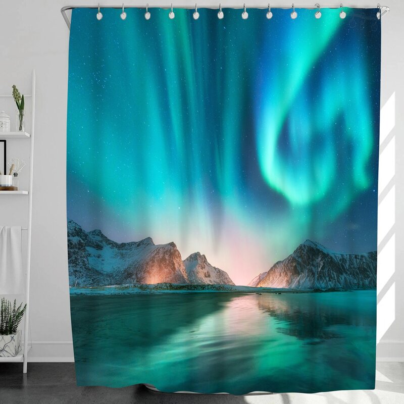 

1pc Aurora Pattern Shower Curtain With 12hooks, Multicolor