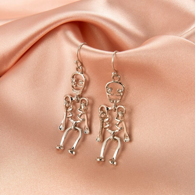 

Halloween Skeleton Charm Drop Earrings, Silver