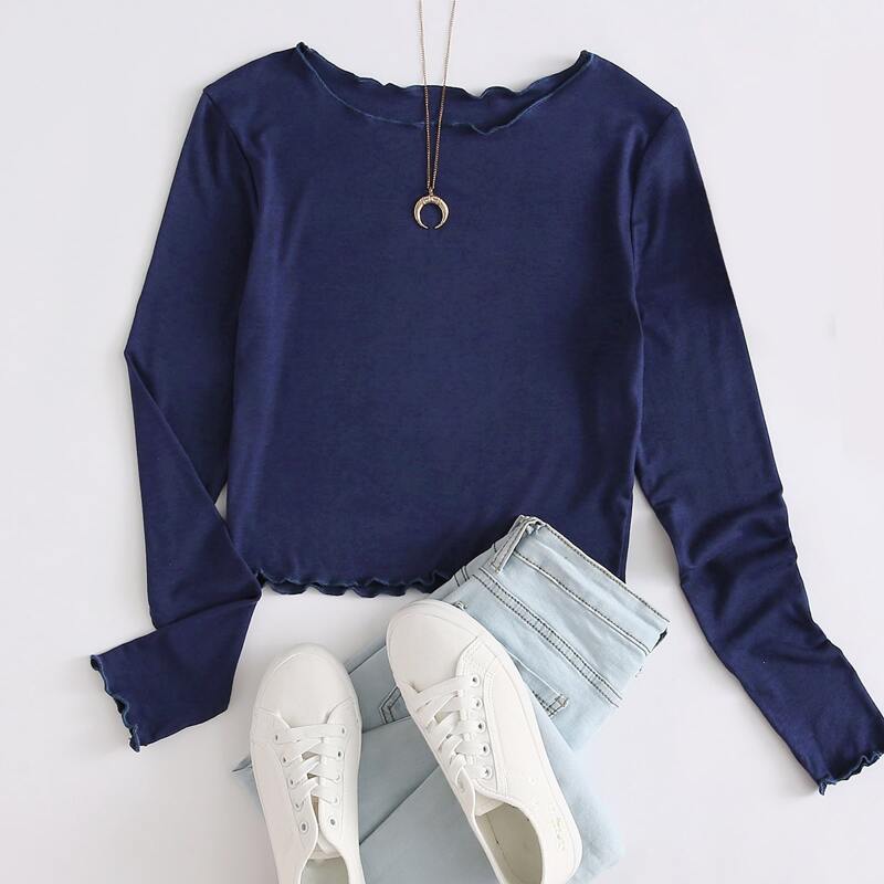 

Solid Lettuce Trim Tee, Navy blue