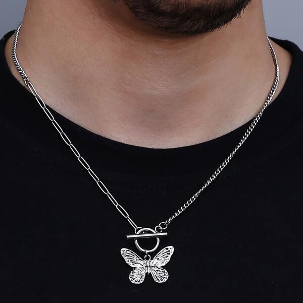 

Men Butterfly Charm Necklace, Silver