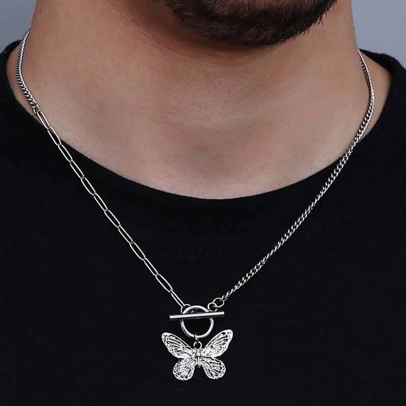 

Guys Butterfly Charm Necklace, Silver