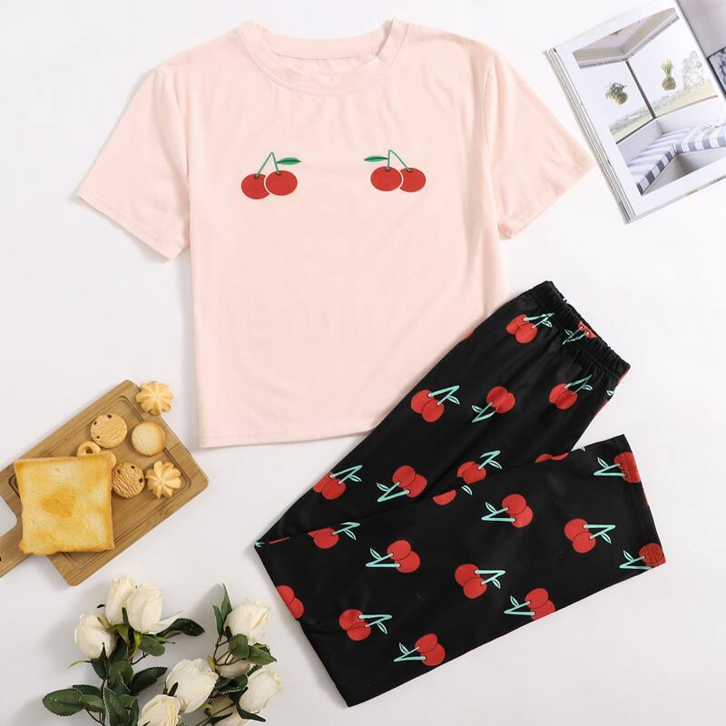

Cherry Tee & Pants PJ Set, Multicolor