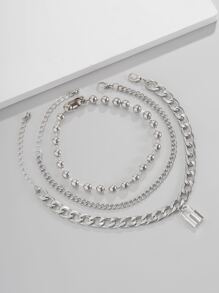 時尚流行3件套男士鎖裝飾鏈條手鍊合金，適合珠寶禮物和時尚外觀 - 銀色 - 查看 3