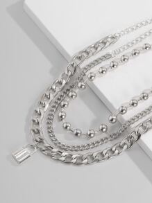 時尚流行3件套男士鎖裝飾鏈條手鍊合金，適合珠寶禮物和時尚外觀 - 銀色 - 查看 4