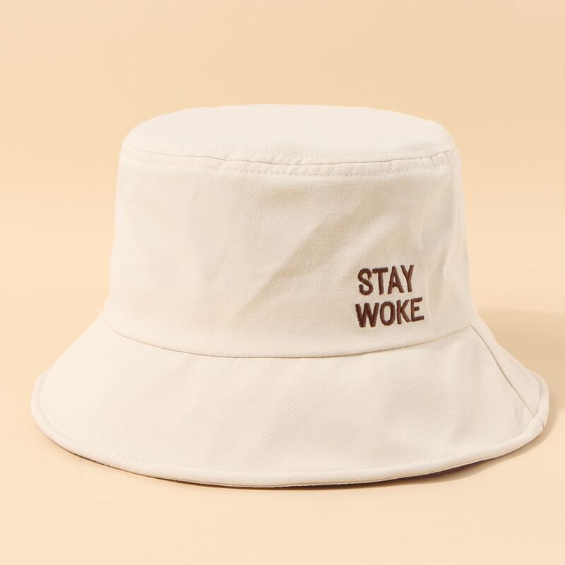 Guys Letter Embroidery Bucket Hat, Beige