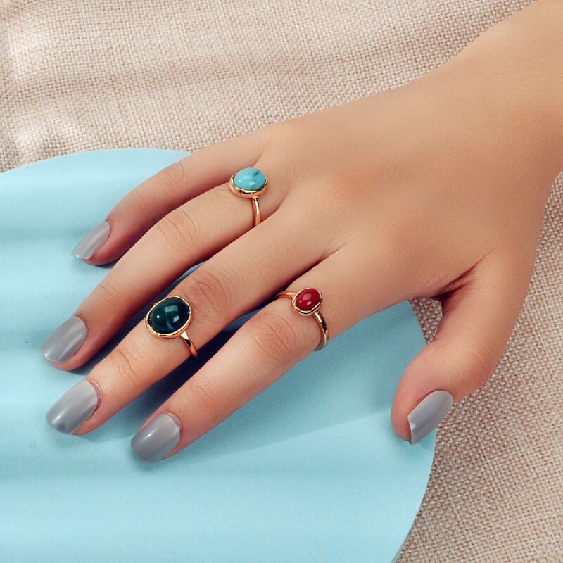 

3pcs Stone Decor Ring, Multicolor