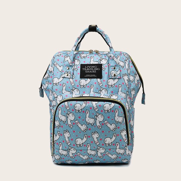 

Pocket Front Cartoon Graphic Backpack, Blue