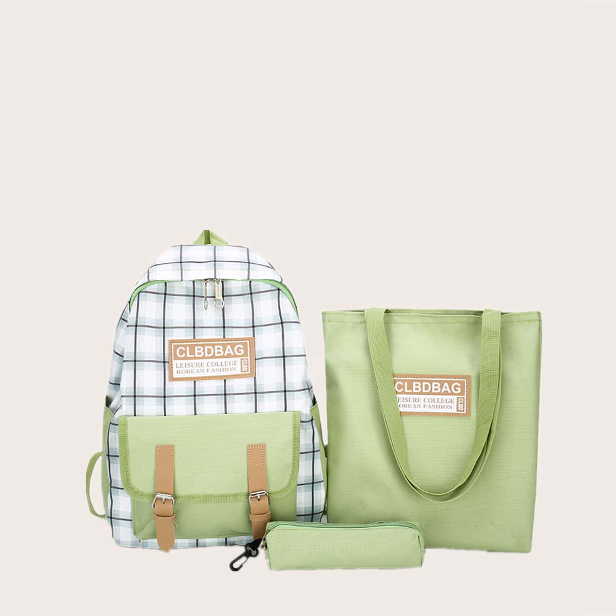 

4pcs Colorblock Plaid Backpack Set, Multicolor