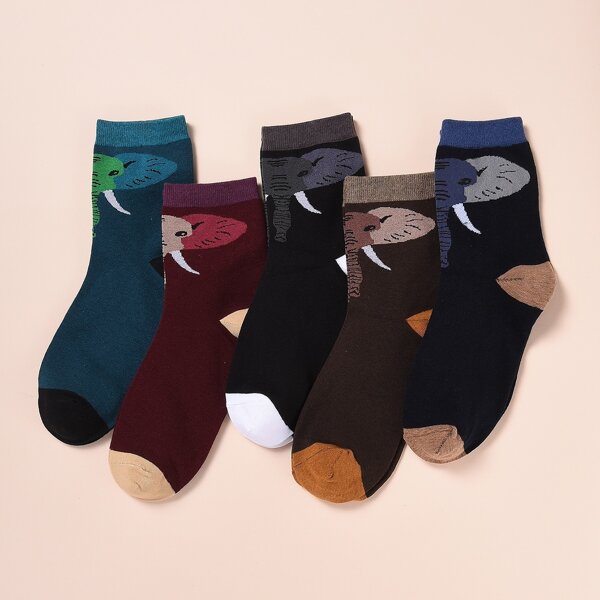 

5pairs Men Cartoon Graphic Socks, Multicolor